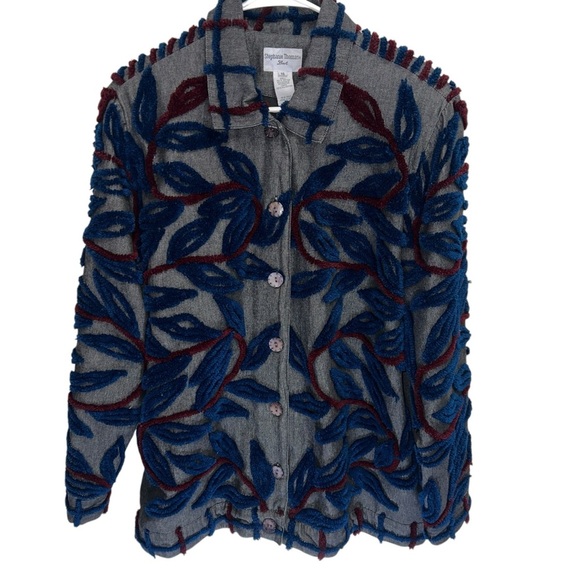 Vintage Stephanie Thomas Sports Textured Embroidered Boho Artsy Leaf Jacket - Picture 11 of 14